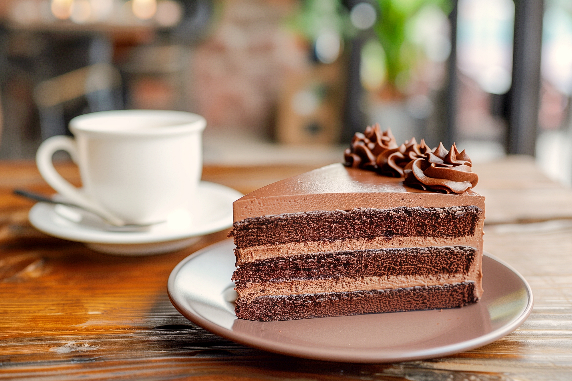 カフェでおしゃれなチョコレートケーキを注文０