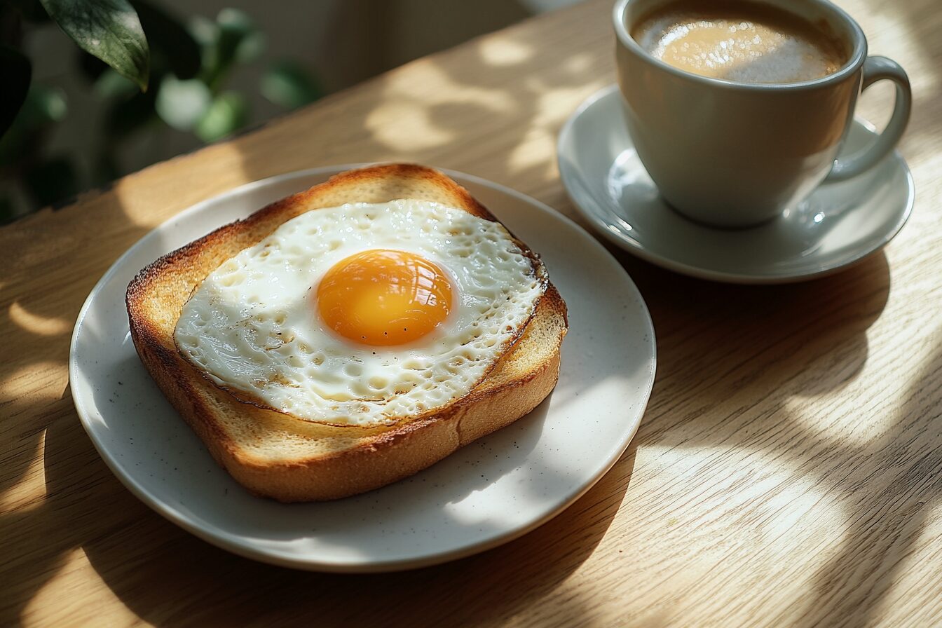 朝食に最適なカフェモーニングメニュー・目玉焼きトースト０