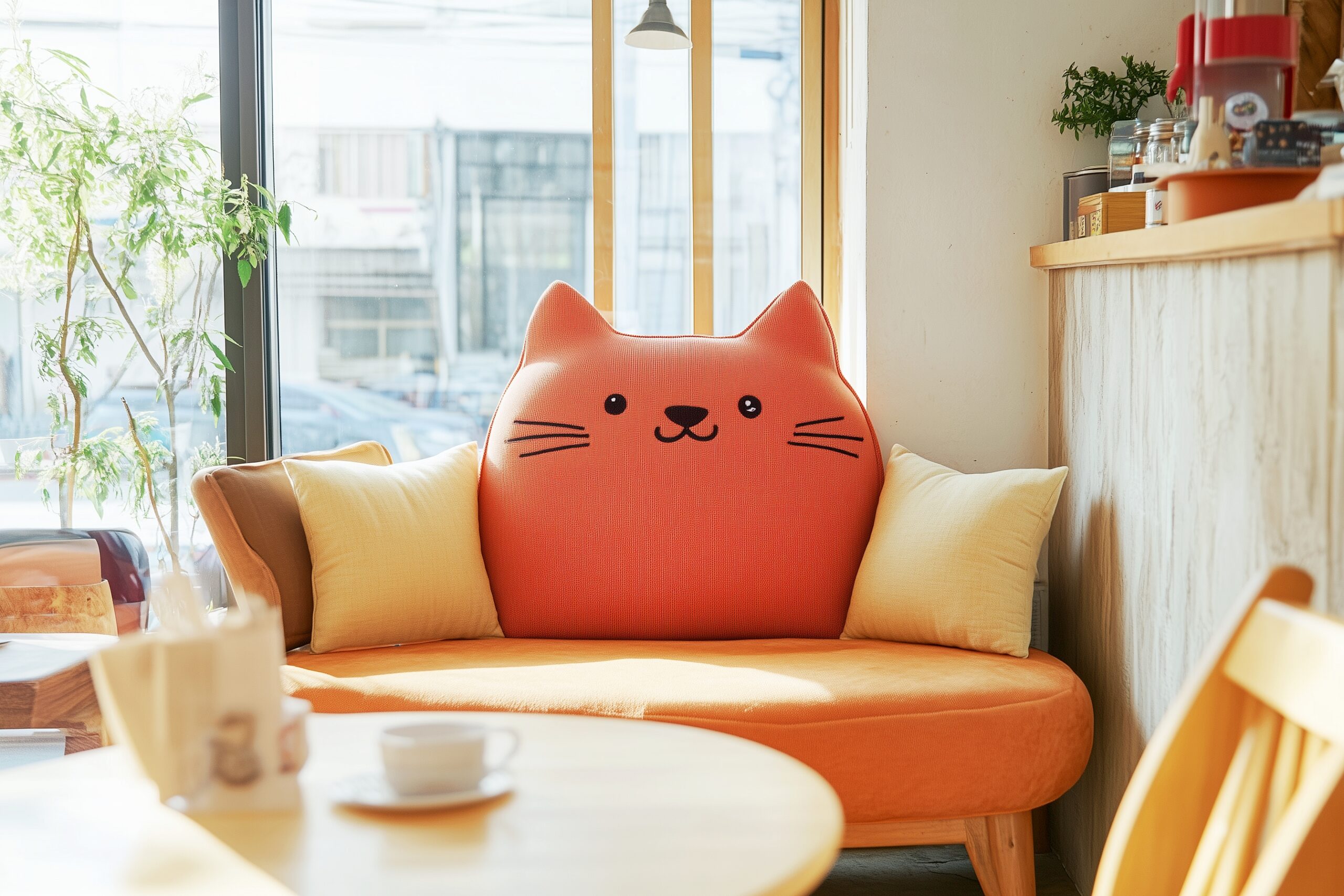 猫型ソファ席のあるオシャレなカフェインテリア０