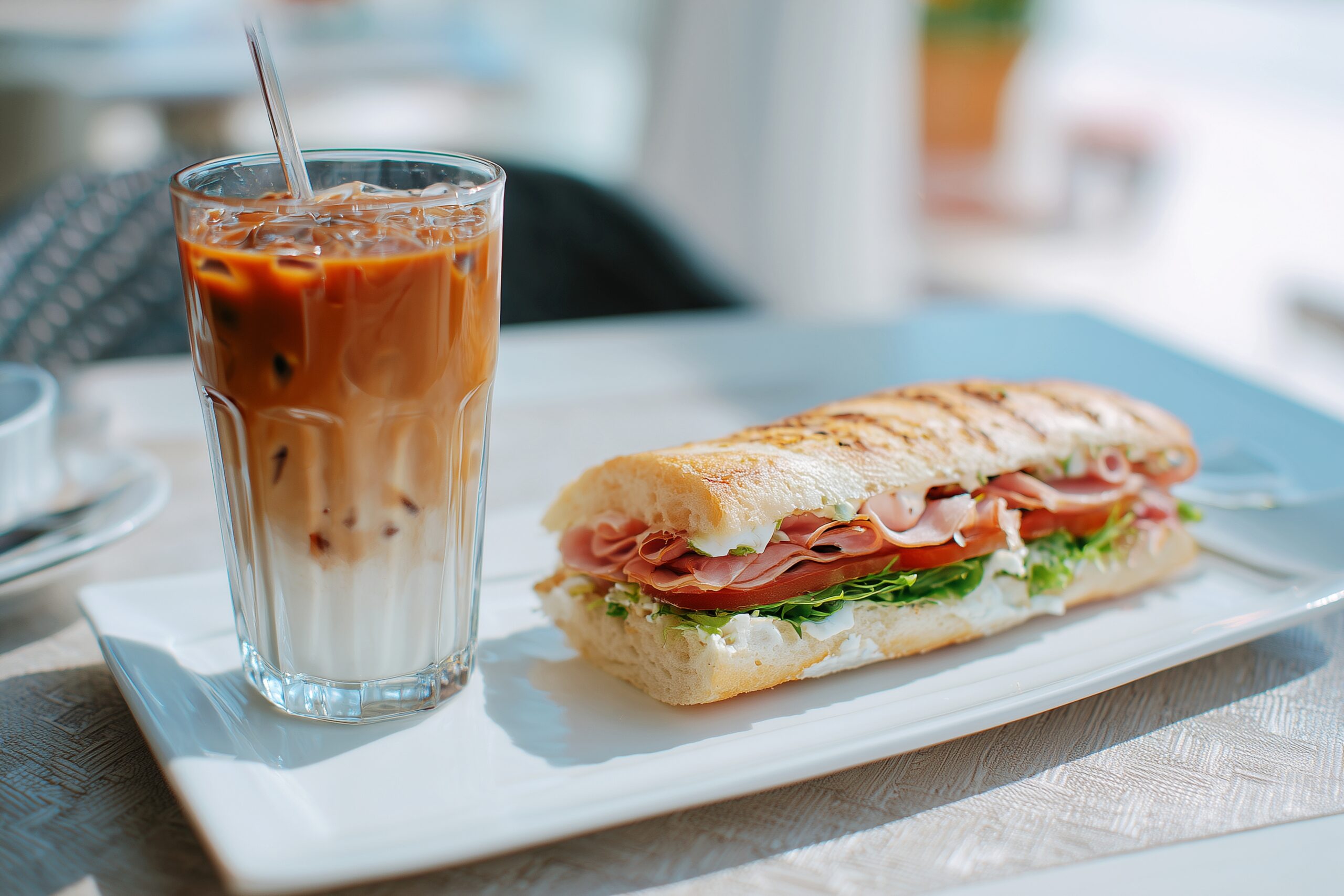 カフェで注文するおしゃれなサンドウィッチ0