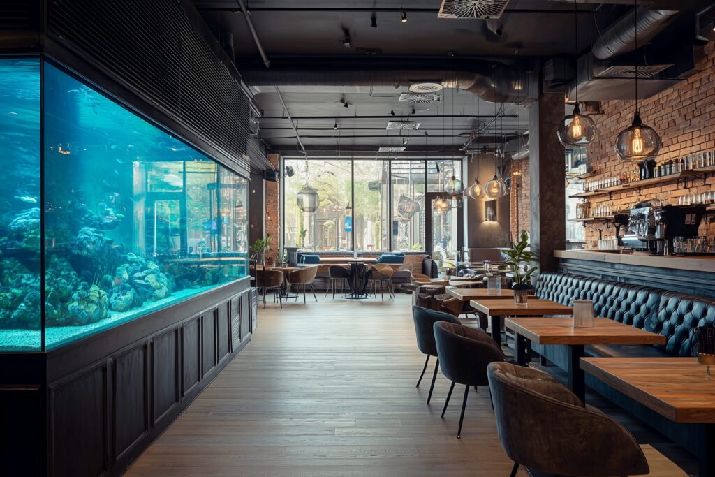 まるで水族館！大きな水槽のあるオシャレなカフェ・フリー素材０３
