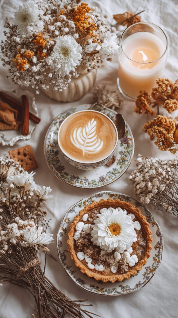 【スマホ壁紙】オシャレな秋のカフェスイーツとコーヒー・フリー素材０