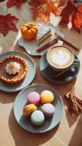 【スマホ壁紙】秋のおしゃれカフェスイーツとラテアート・フリー素材0