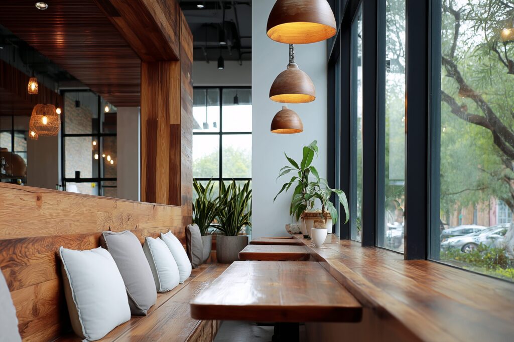 カフェのオシャレな窓際のカウンター席・フリー素材０３