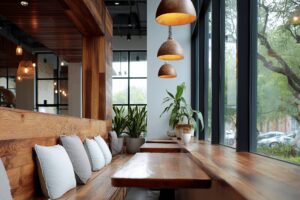 カフェのオシャレな窓際のカウンター席・フリー素材03