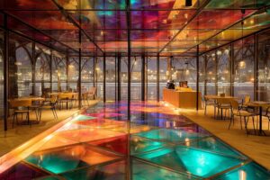 【インテリア】ガラス張りのオシャレなカフェ空間・フリー素材0