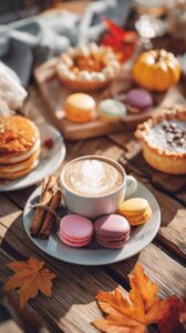 【スマホ壁紙】秋のおしゃれカフェスイーツとラテアート・フリー素材0