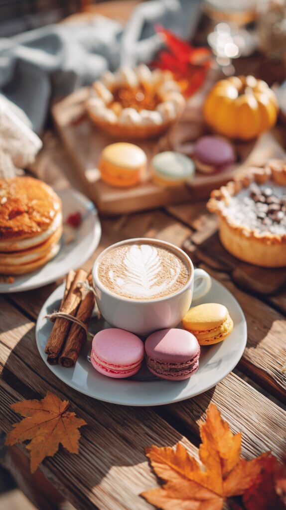 【スマホ壁紙】秋のおしゃれカフェスイーツとラテアート・フリー素材０