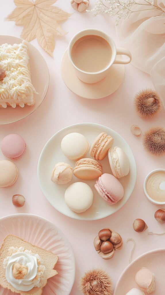 【スマホ壁紙】パステルカラーのマカロンとスイーツ・食べ物フリー素材０２