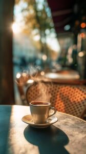 【スマホ壁紙】カフェテラス席で飲むホットコーヒー・フリー素材02 cafe wallpaper