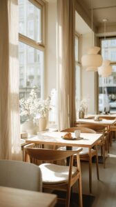 【スマホ壁紙】北欧風カフェのおしゃれなインテリアとクロワッサンとコーヒー・フリー素材02