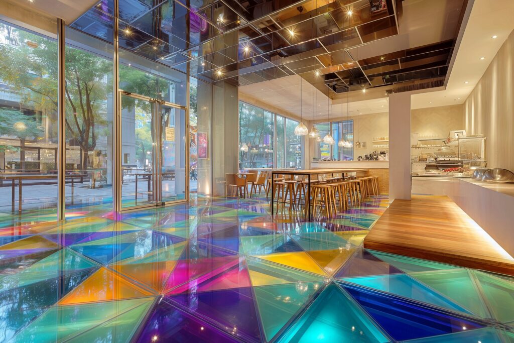 【インテリア】ガラス張りのオシャレなカフェ空間・フリー素材０