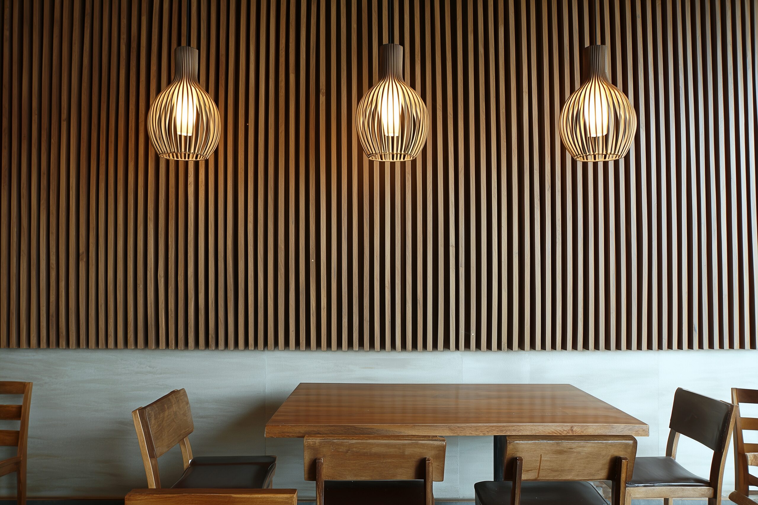 【フリー素材】カフェのおしゃれなウッドデザインの壁・テーブル席０