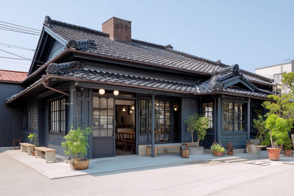 リノベーションしたおしゃれな古民家カフェの外観・フリー素材０