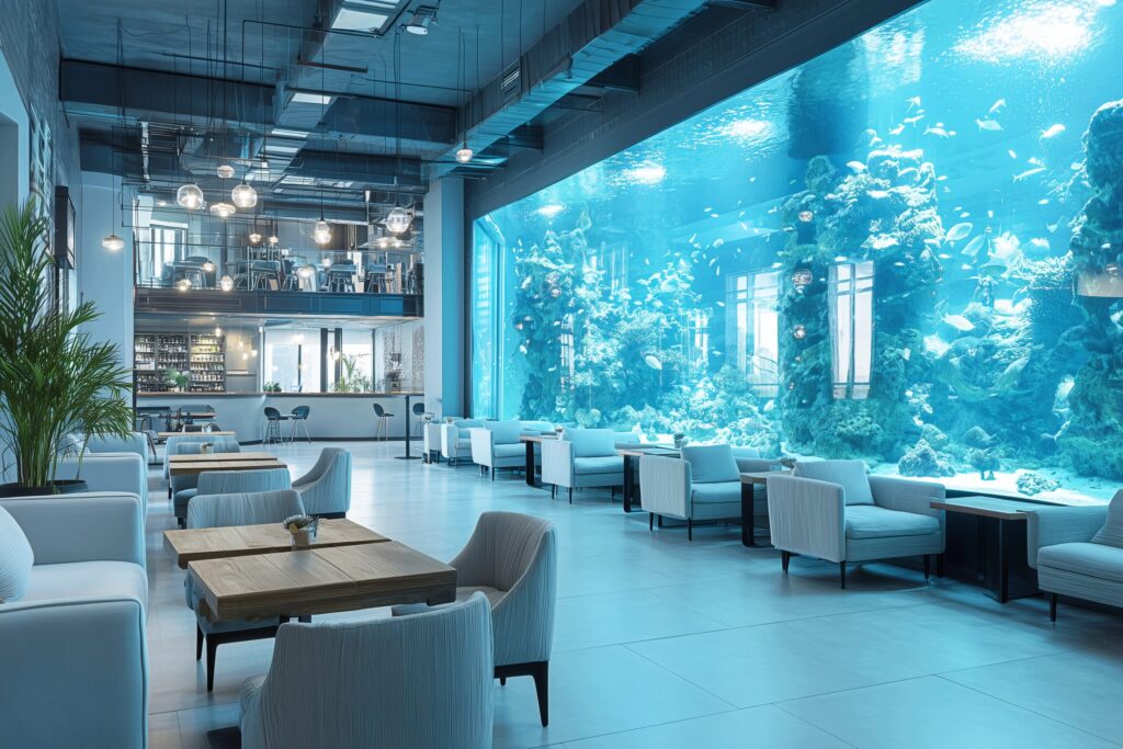 まるで水族館！大きな水槽のあるオシャレなカフェ・フリー素材０４