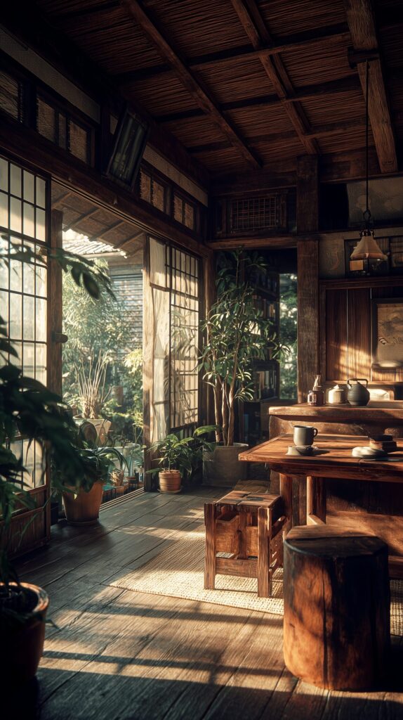 【スマホ壁紙】古民家カフェのインテリア画像・フリー素材０