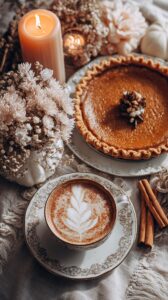 【スマホ壁紙】オシャレな秋のカフェスイーツとコーヒー・フリー素材0
