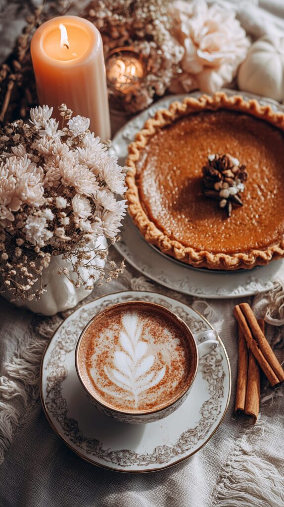 【スマホ壁紙】オシャレな秋のカフェスイーツとコーヒー・フリー素材０