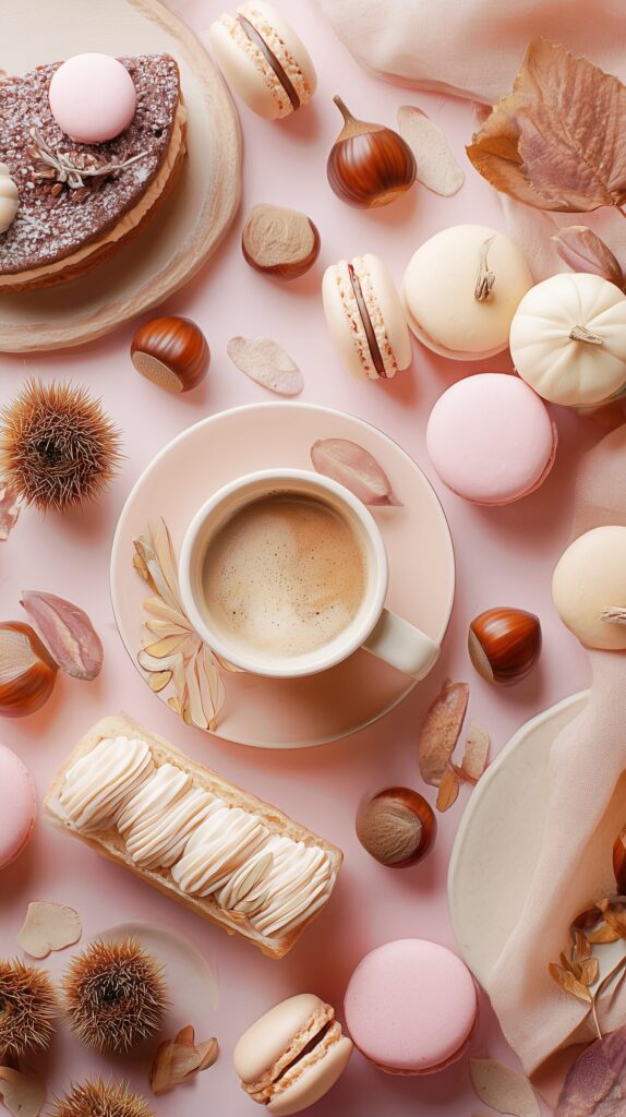 【スマホ壁紙】パステルカラーのマカロンとスイーツ・食べ物フリー素材０１