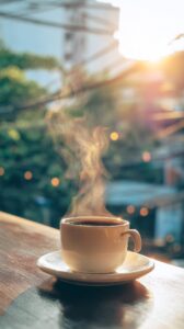 【スマホ壁紙】カフェテラス席で飲むホットコーヒー・フリー素材01 cafe wallpaper