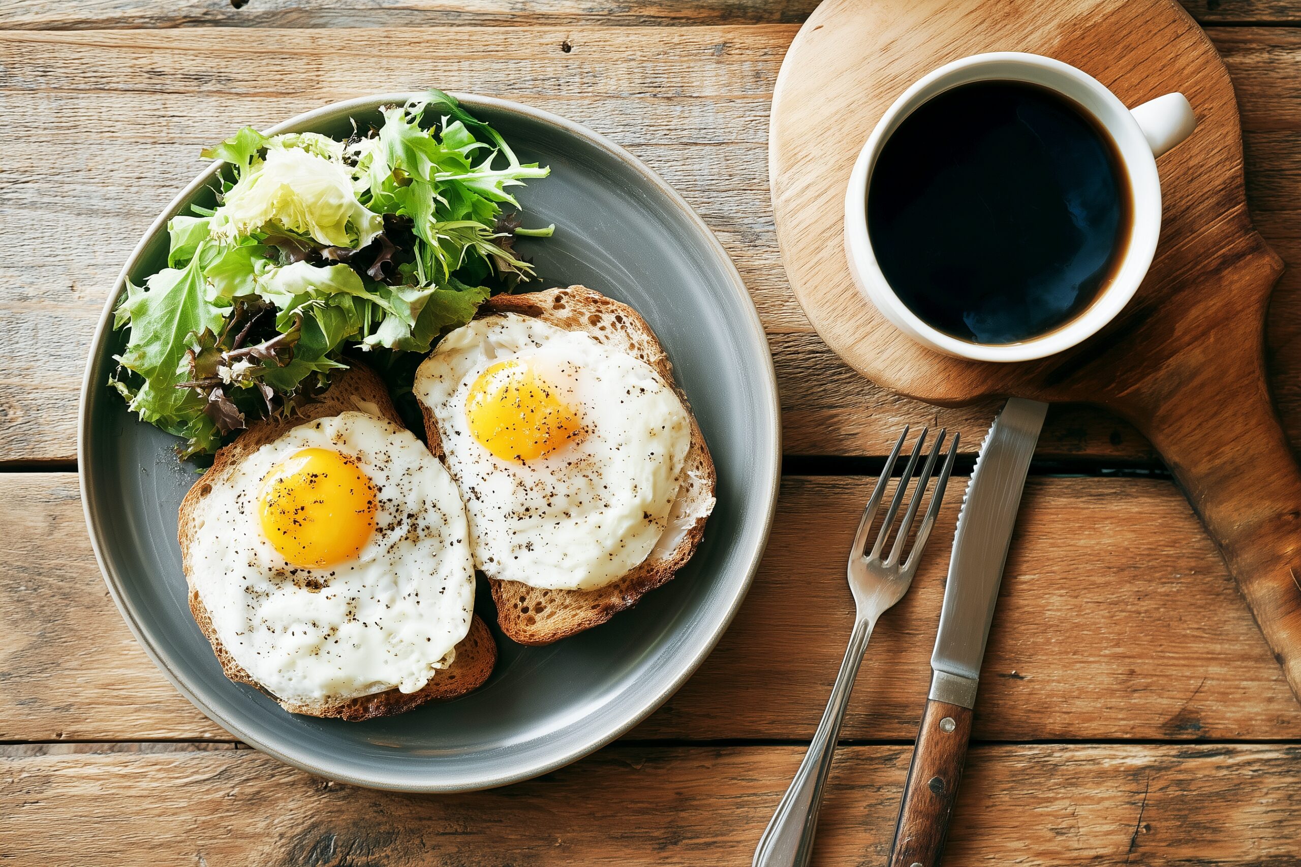 カフェのモーニングメニュー(目玉焼きトースト&コーヒー)・食事のフリー素材0