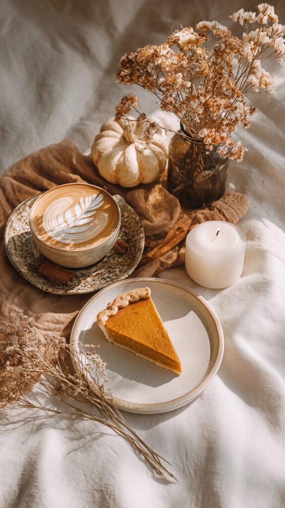 【スマホ壁紙】オシャレな秋のカフェスイーツとコーヒー・フリー素材０