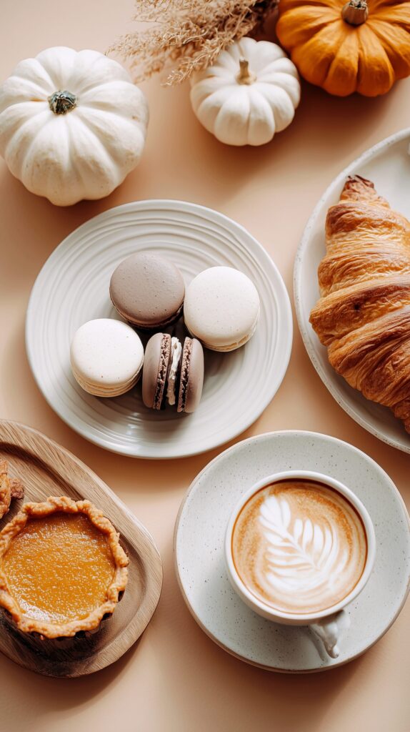 【スマホ壁紙】秋のおしゃれカフェスイーツとラテアート・フリー素材０