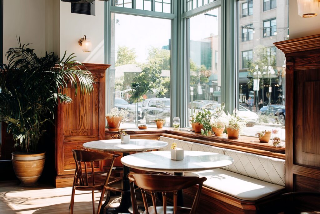 カフェの日当たりの良いオシャレな窓際の席・フリー素材０５