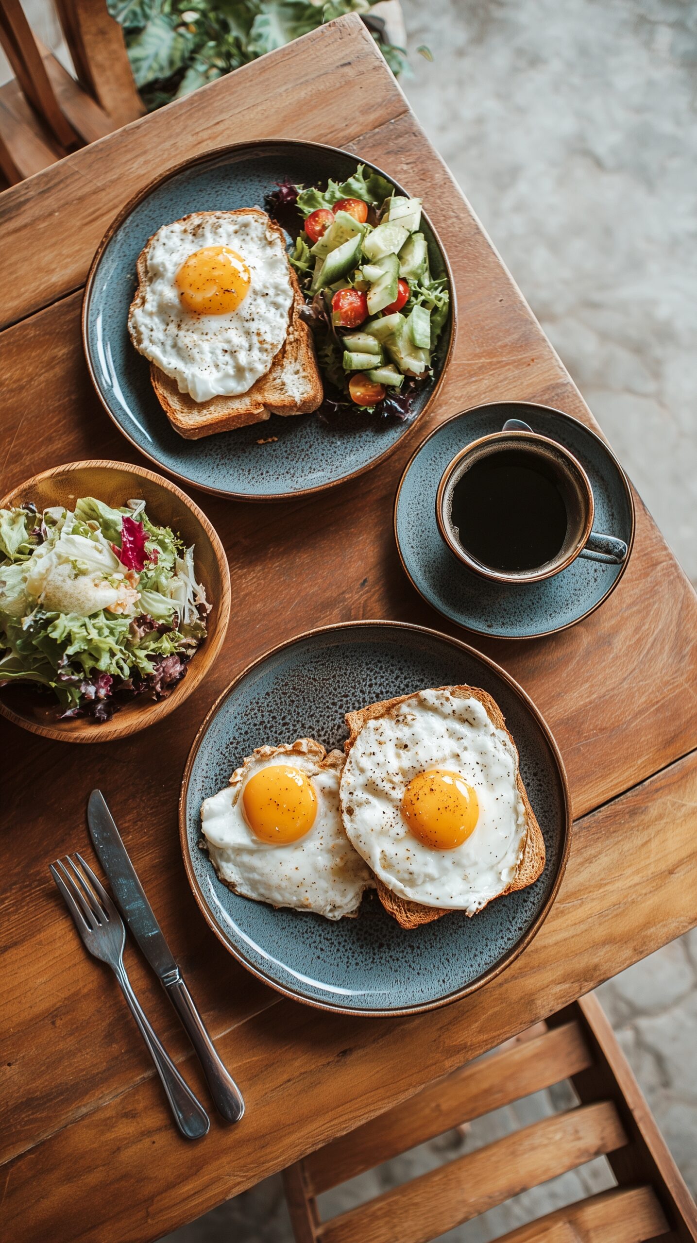 【フリー素材】カフェの食事・モーニングメニューの壁紙（目玉焼きトースト/ホットコーヒー）０２