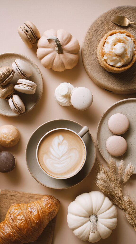 【スマホ壁紙】秋のおしゃれカフェスイーツとラテアート・フリー素材０