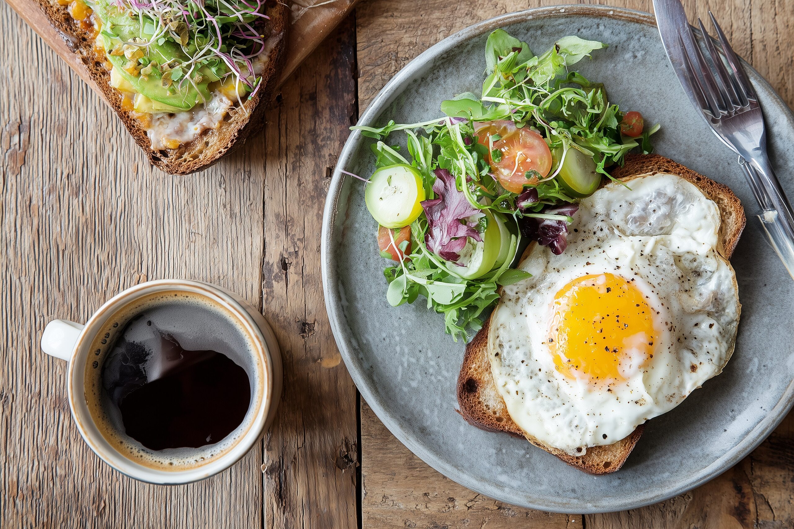 カフェのモーニングメニュー（目玉焼きトースト＆コーヒー）・食事のフリー素材０