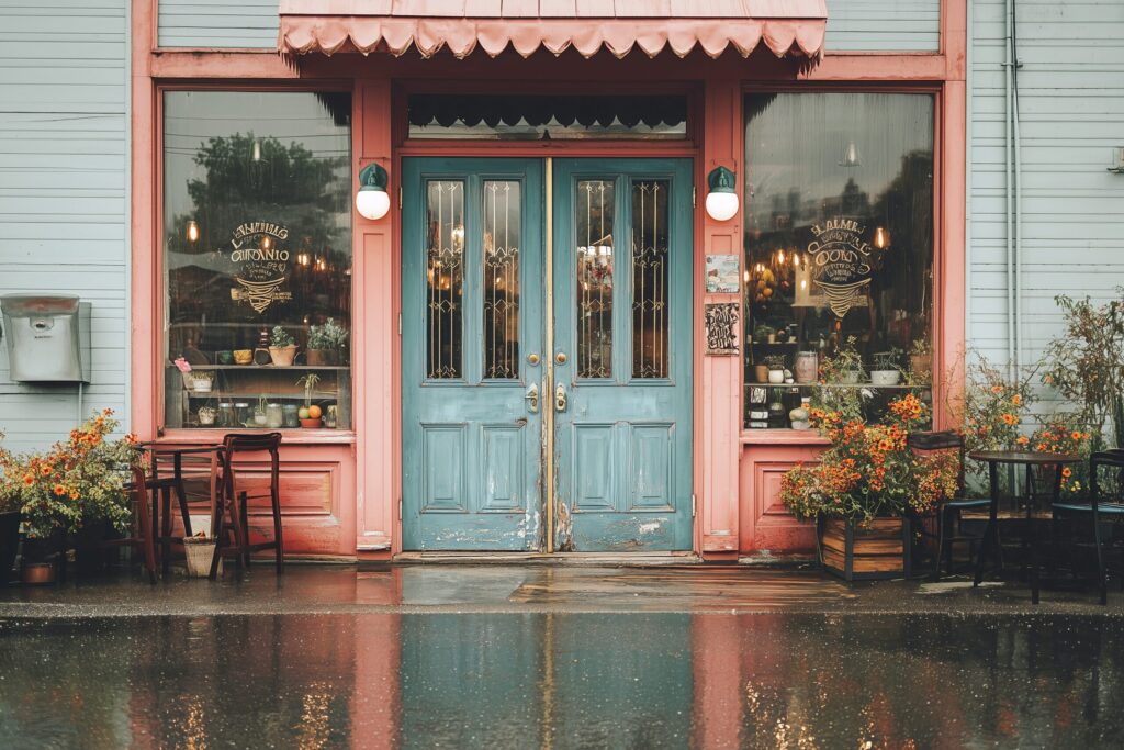 【フリー素材】おしゃれなレトロカフェの入り口ドア画像０