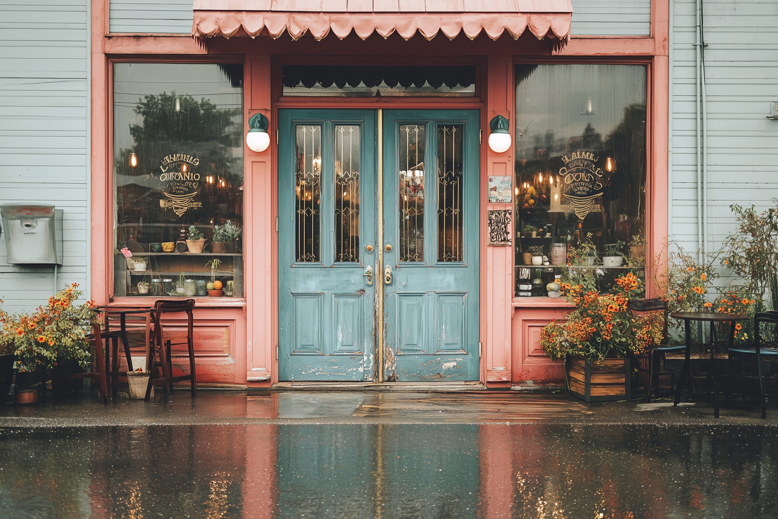 【フリー素材】おしゃれなレトロカフェの入り口ドア画像０