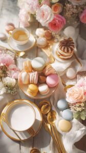 【スマホ壁紙】カフェテーブルに置かれたおしゃれなスイーツ・フリー素材０