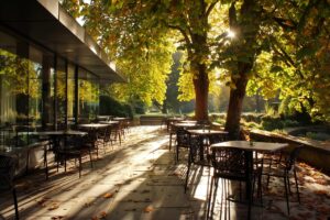 【木陰】秋の木漏れ日が美しいカフェテラス・フリー素材０３