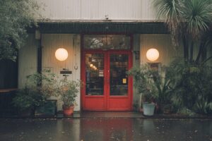 【フリー素材】おしゃれなレトロカフェの入り口ドア画像０