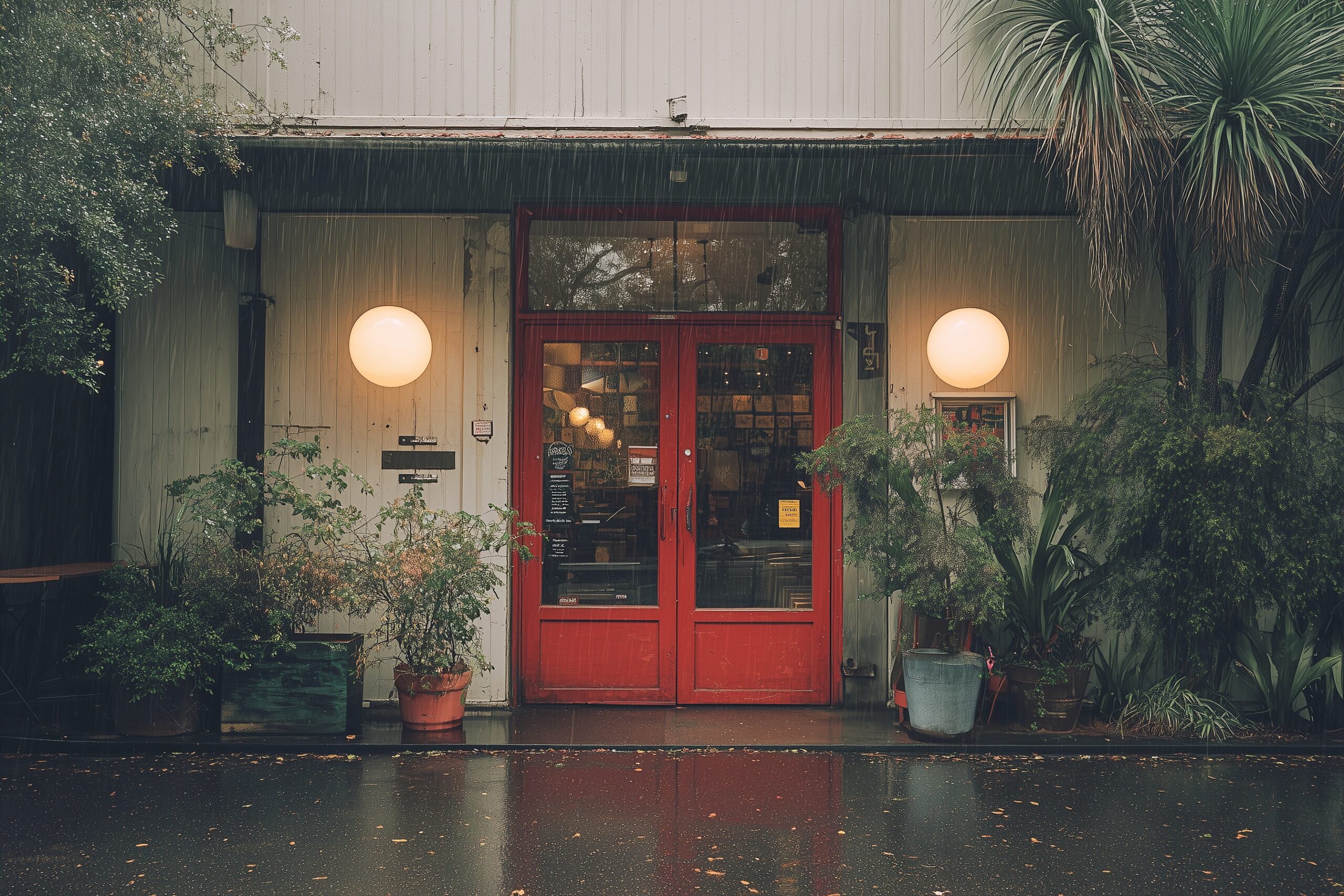 【フリー素材】おしゃれなレトロカフェの入り口ドア画像０