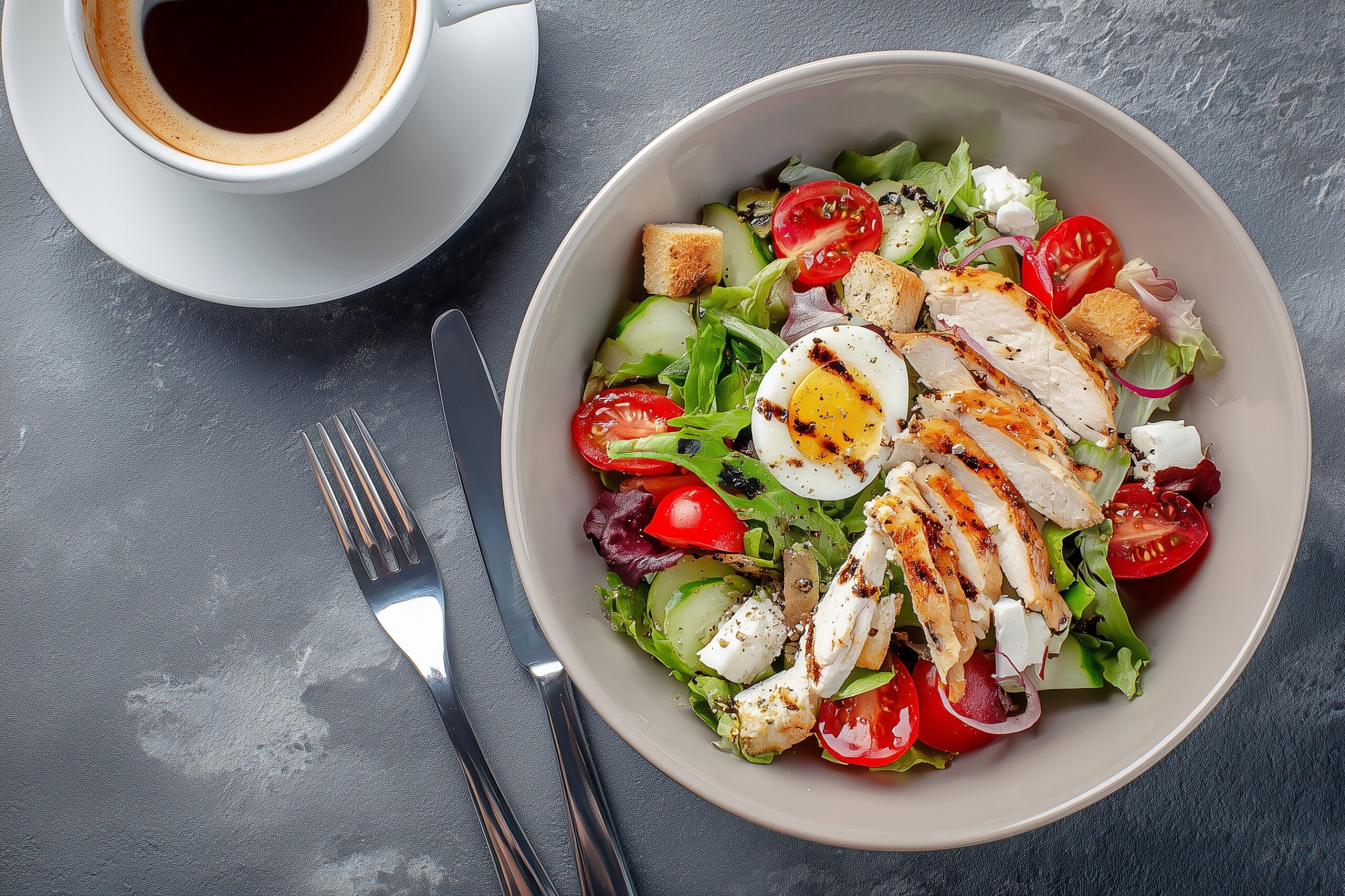 【フリー素材】カフェでおしゃれなサラダを注文０