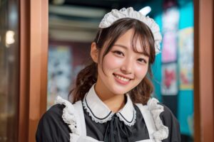 【人物】メイドカフェで働く笑顔の女性店員・フリー素材０２