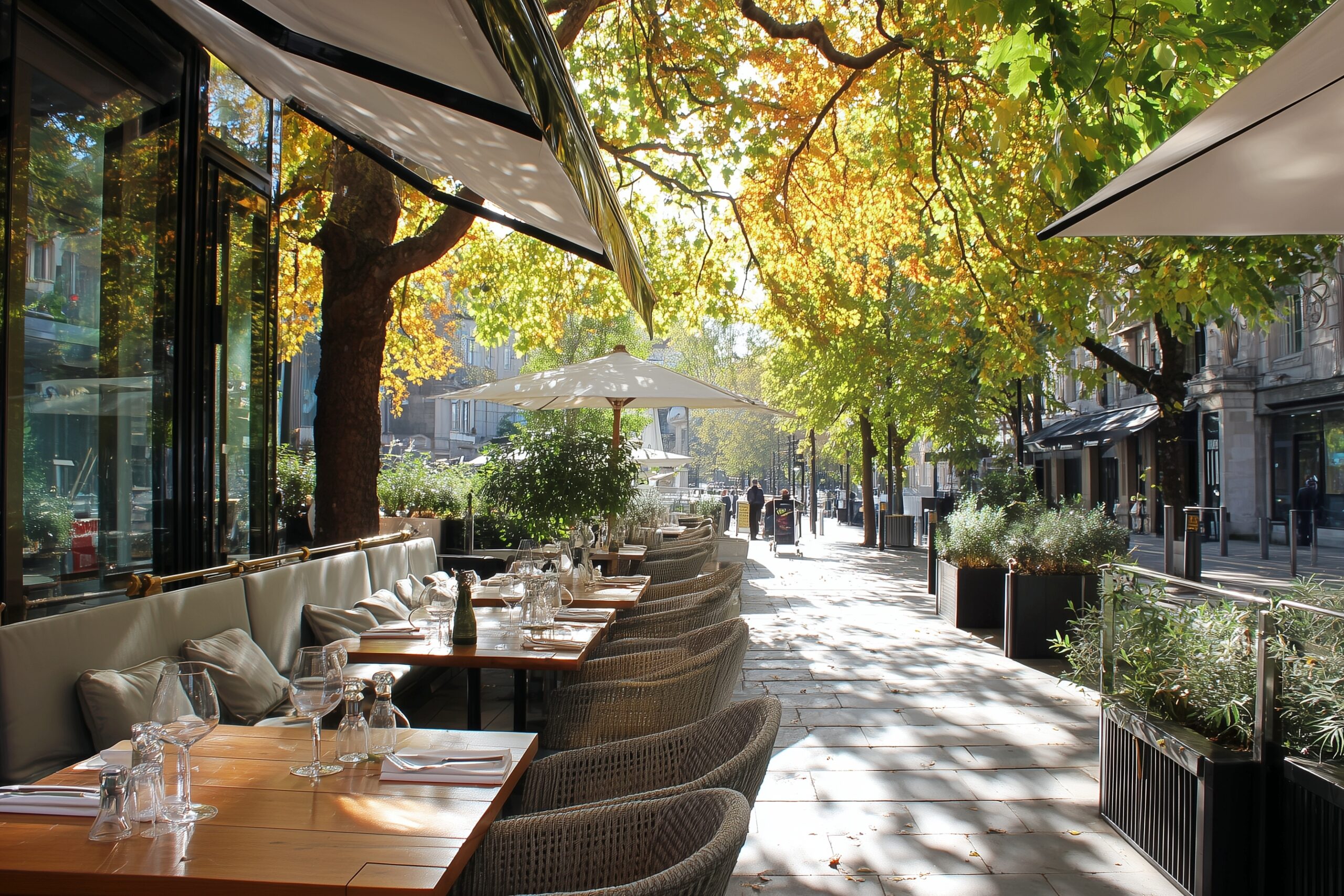 【木陰】秋の木漏れ日が美しいカフェテラス・フリー素材０