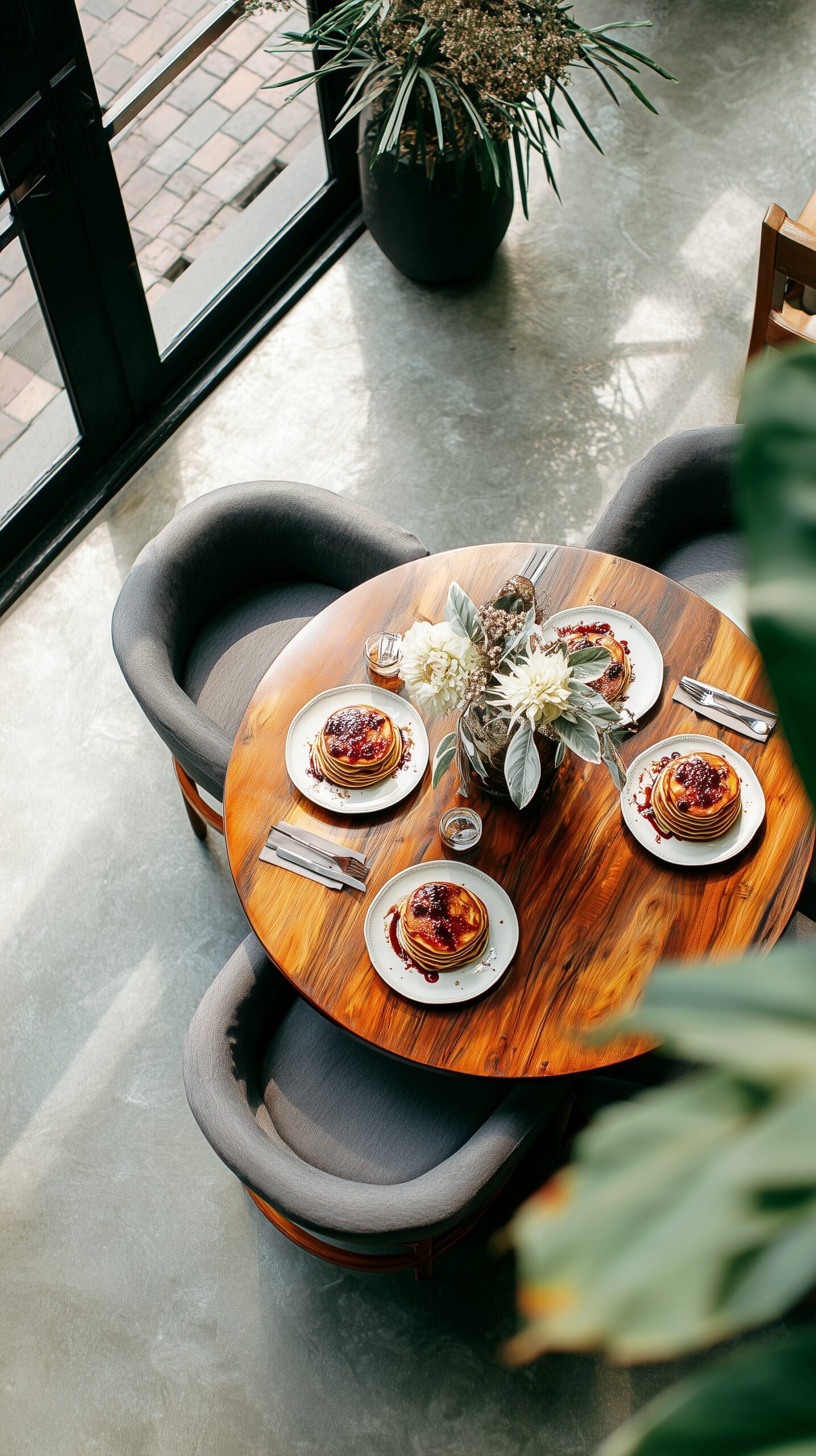 【スマホ壁紙サイズ】オシャレなカフェ空間・パンケーキとスイーツのフリー素材0