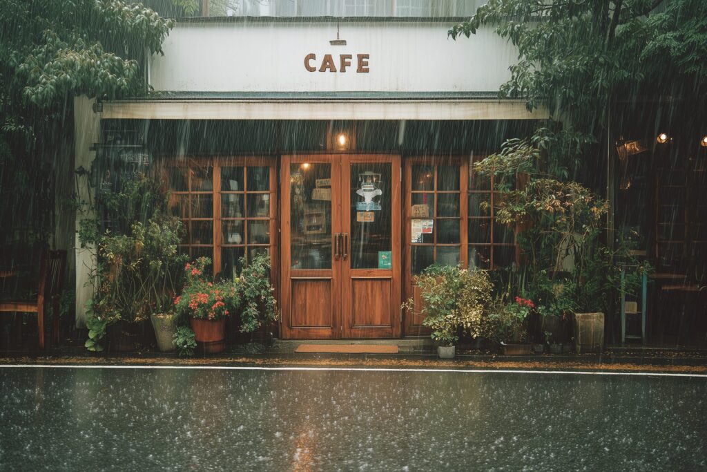 【フリー素材】おしゃれなレトロカフェの入り口ドア画像０