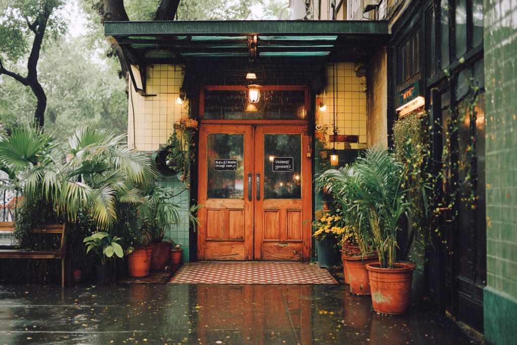 【フリー素材】おしゃれなレトロカフェの入り口ドア画像０