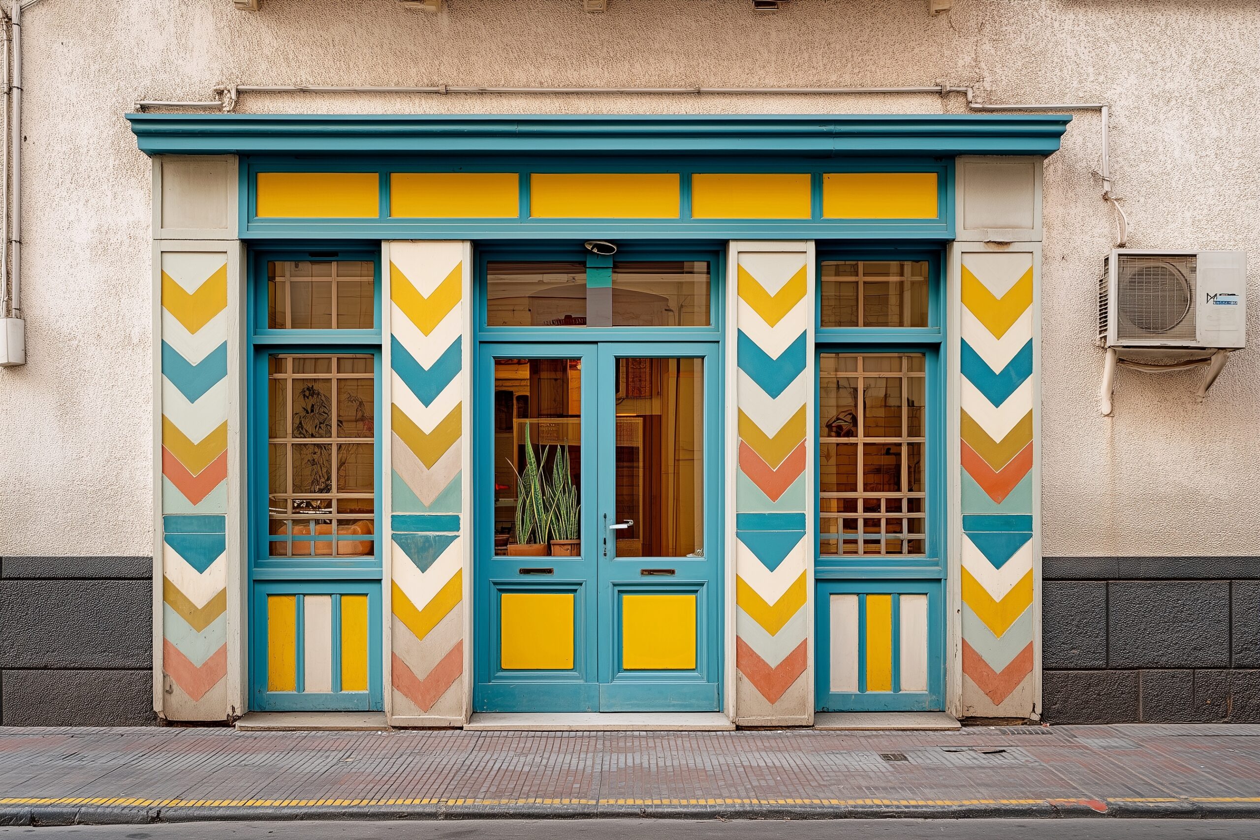 【フリー素材】おしゃれなレトロカフェの入り口ドア画像・晴れた日０