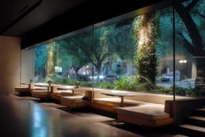 【無料】夜のオシャレカフェのテーブル席・インテリアのフリー素材０