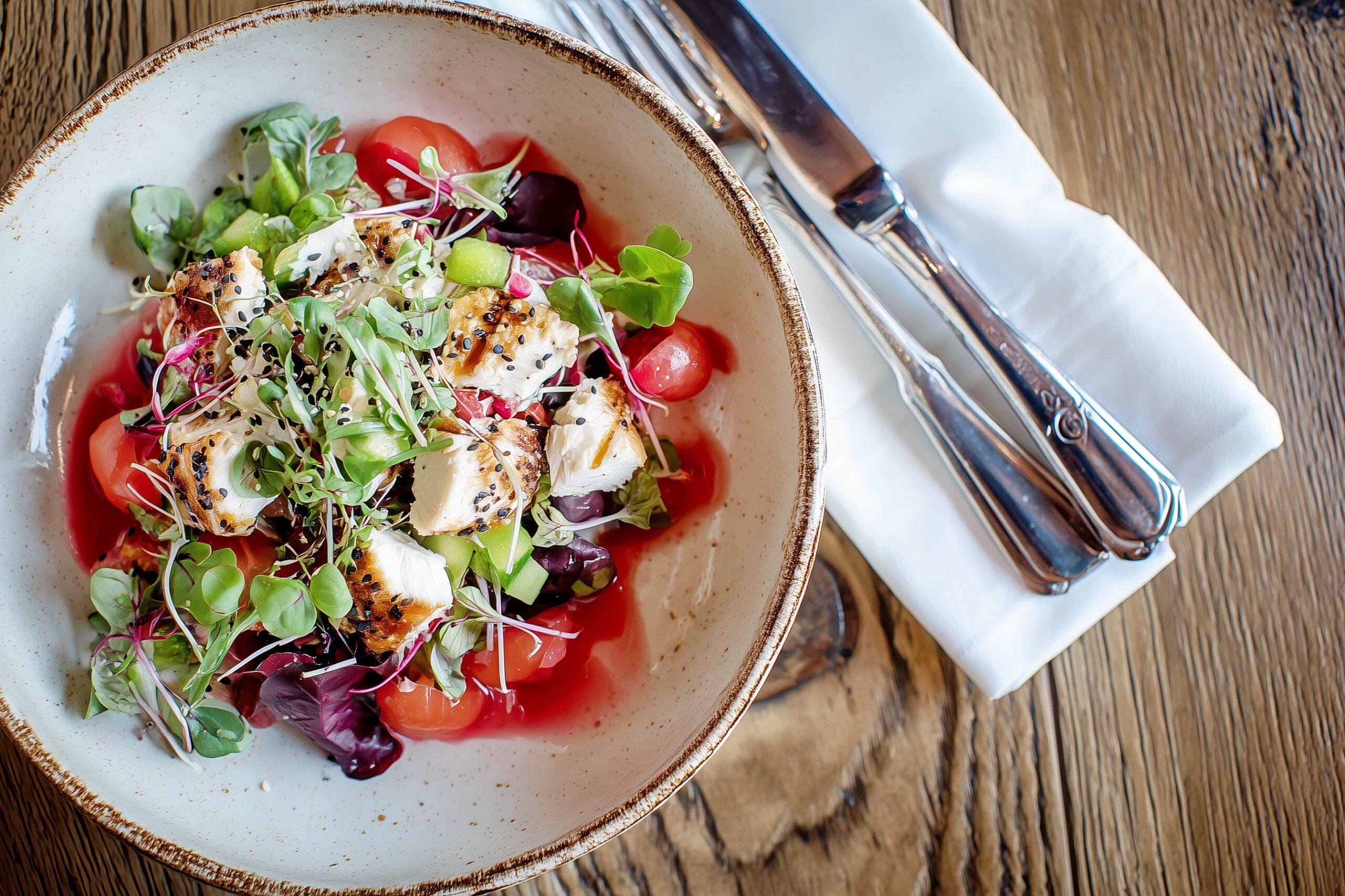【フリー素材】カフェでおしゃれなサラダを注文０