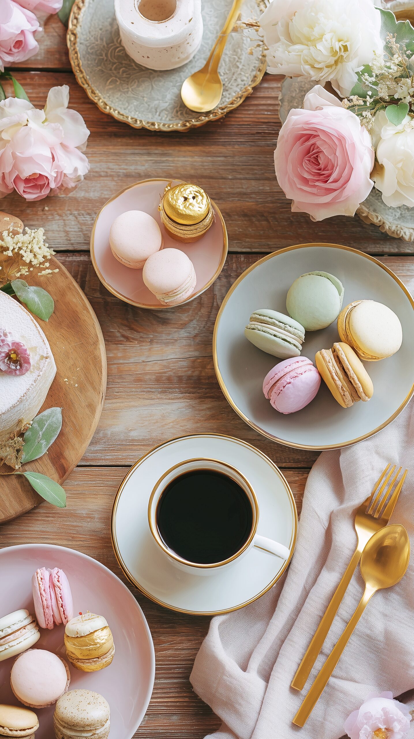 【スマホ壁紙】カフェテーブルに置かれたおしゃれなスイーツ・フリー素材０