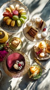 【スマホ壁紙】テーブルに並んだカフェのオシャレな秋スイーツ・フリー素材０１