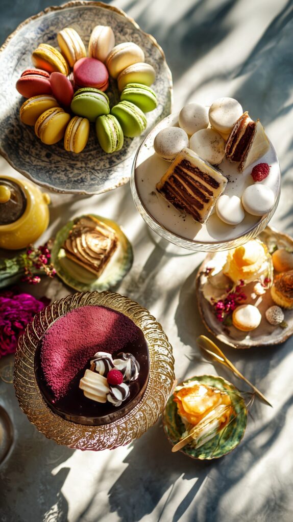 【スマホ壁紙】テーブルに並んだカフェのオシャレな秋スイーツ・フリー素材０１