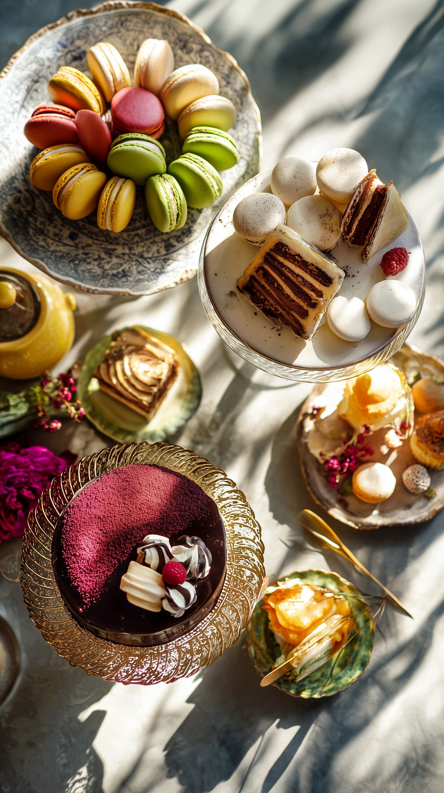 【スマホ壁紙】テーブルに並んだカフェのオシャレな秋スイーツ・フリー素材０１